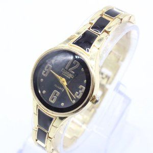 Figaro Couture Watch Womens Gold Tone Stainless Steel Classic Quartz Black Dial